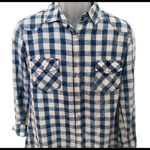 LOVESTITCH Blue & White Plaid Shirt Pearl Snaps Love Stitch Top Women S …